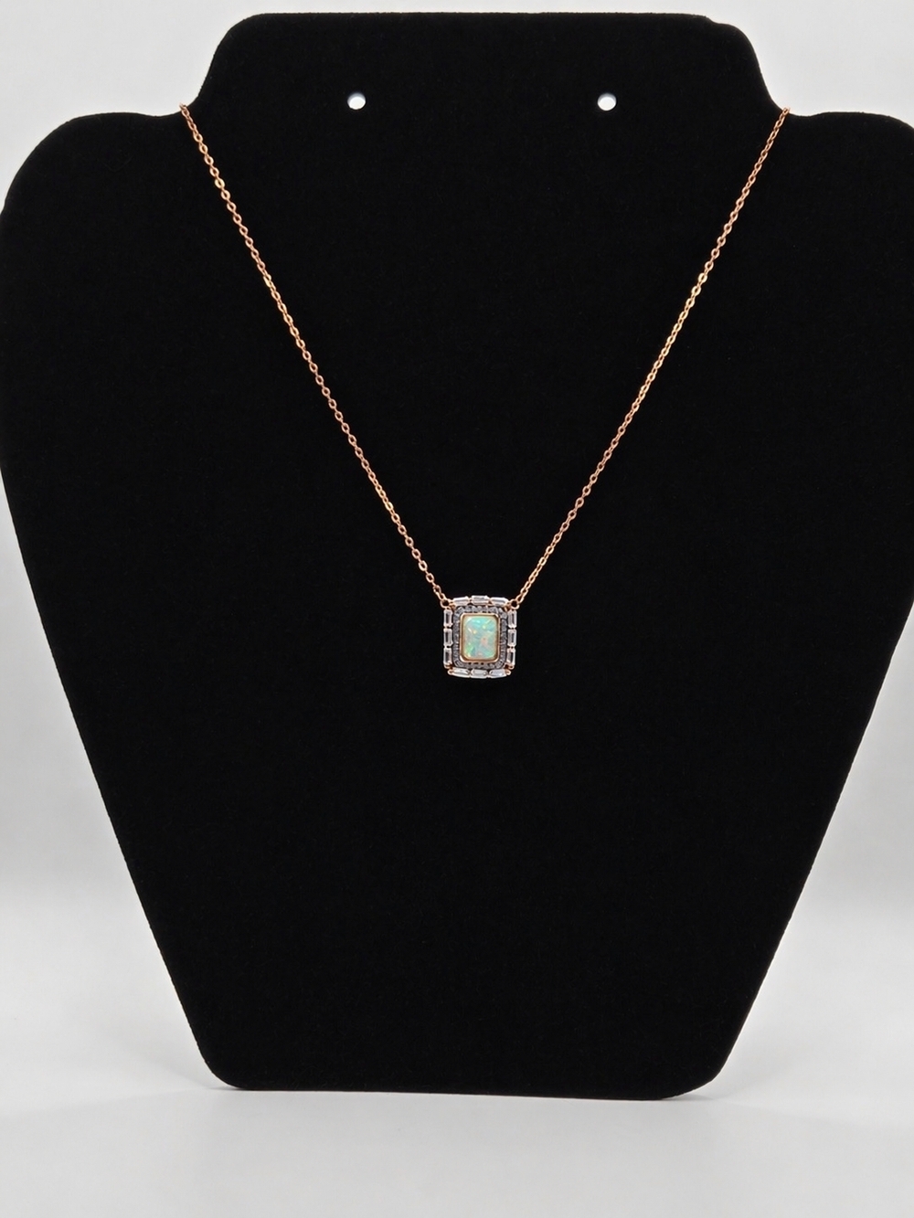 Rose Gold Opal Halo Pendant Necklace - Women's Jewelry